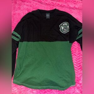 Slytherin Crest Colorblock Long Sleeve Tee - Black & Green